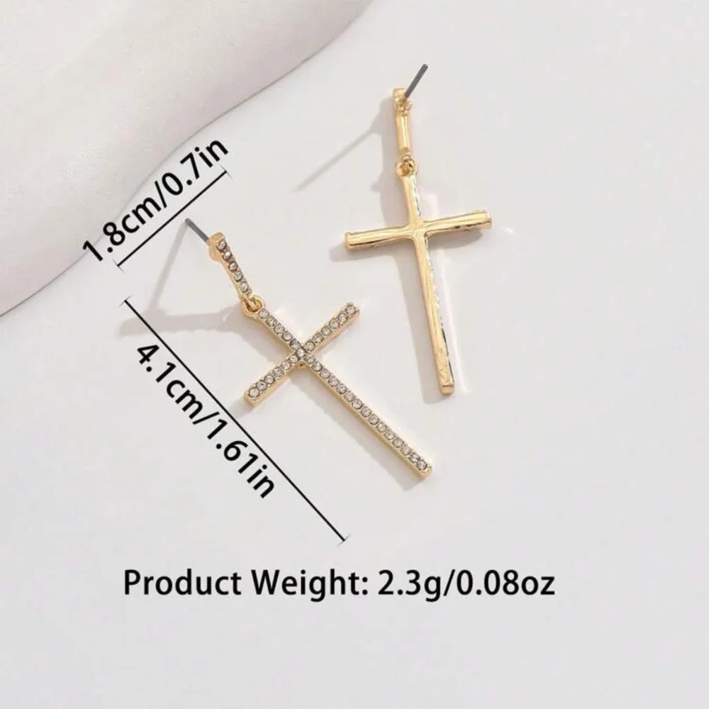 Elegant Gold Cross Earrings, Rhinestone Cross Earrings